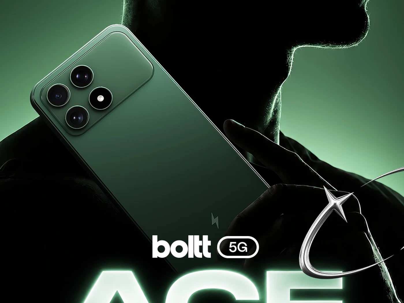 Forest Green BOLTT ACE 5G held against a dramatic green background
